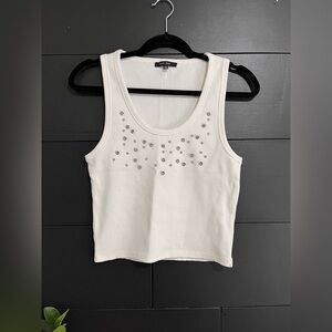 LOVE TREE White Sleeveless Shirt Women’s Ribbed Tank Top Diamonds Sz L NWOT
